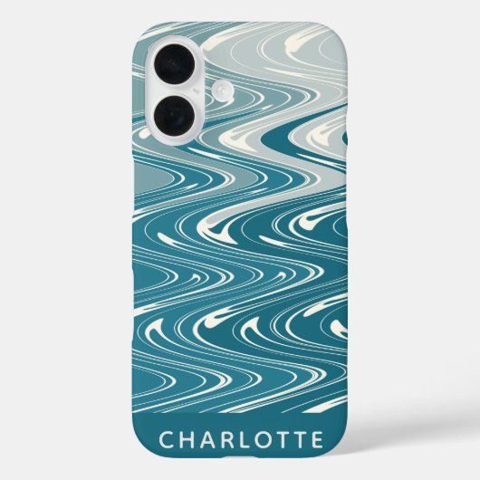 Ombre Aquamarin Blue Abstrakt Waves Personalisiert Case-Mate iPhone Hülle (Rückseite)
