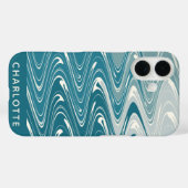 Ombre Aquamarin Blue Abstrakt Waves Personalisiert Case-Mate iPhone Hülle (Rückseite (Horizontal))