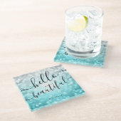 Ombre Aquamarin Silver Lights "Hello Beautiful" Glasuntersetzer (Schrägansicht)