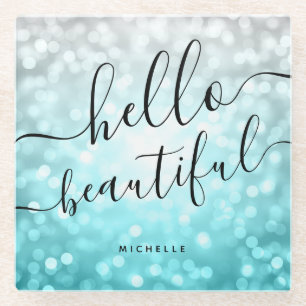 Ombre Aquamarin Silver Lights "Hello Beautiful" Glasuntersetzer