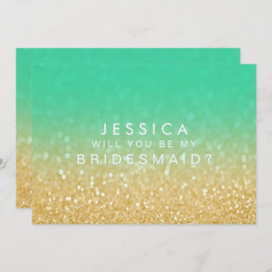Ombre Aquamarines Gold werden Sie mein Glitzer sei Einladung (Vorne/Hinten)