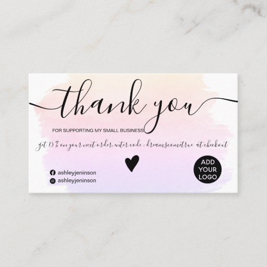 Ombre Aquarell Pinselstrich Reihenfolge Vielen Dan Visitenkarte (Vorderseite)