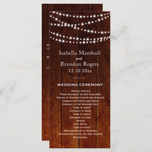 Ombre Barn Board Twinkle Lights Wedding Program Programm (Vorne/Hinten)