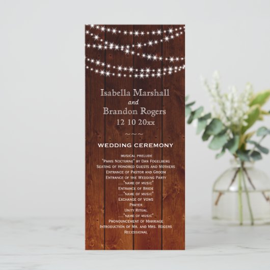 Ombre Barn Board Twinkle Lights Wedding Program Programm (Stehend Vorderseite)