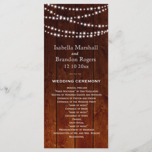 Ombre Barn Board Twinkle Lights Wedding Program Programm (Vorderseite)