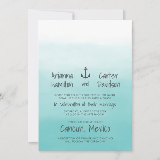 Ombre Beach Destination Ocean Anchor Wedding Einladung (Vorderseite)