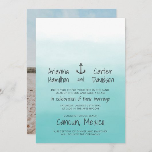Ombre Beach Destination Ocean Anchor Wedding Einladung (Vorne/Hinten)