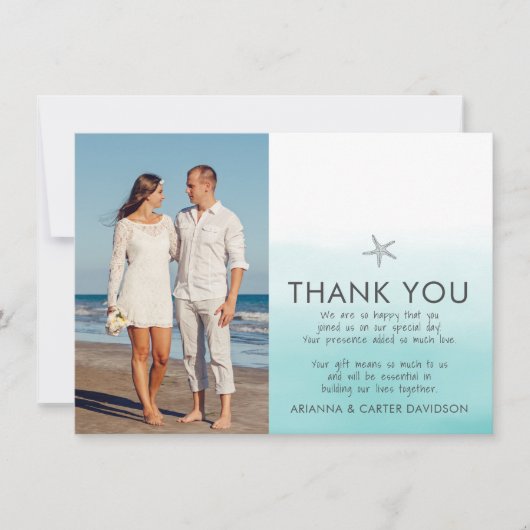 Ombre Beach Destination Ocean Wedding Vielen Dank Dankeskarte (Vorderseite)