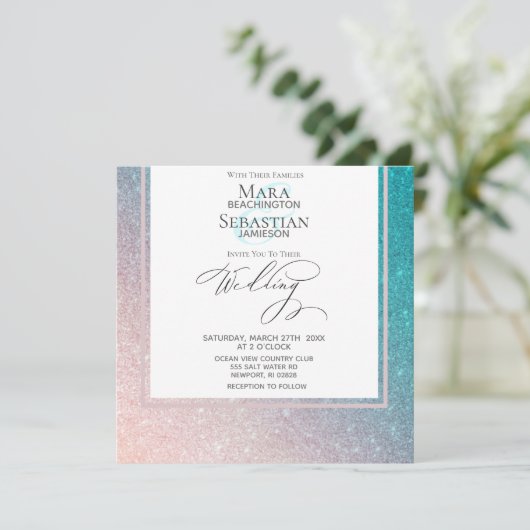 ~* Ombre Beach Glitzer Trendy Elegant AR4 Wedding Einladung (Stehend Vorderseite)
