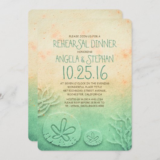 Ombre Beach Probe Dinner - aquamarin Sand Dollar Einladung (Vorne/Hinten)