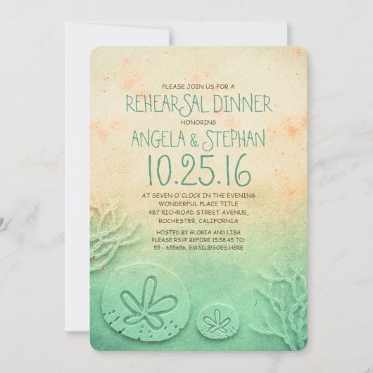 Ombre Beach Probe Dinner - aquamarin Sand Dollar Einladung (Vorderseite)