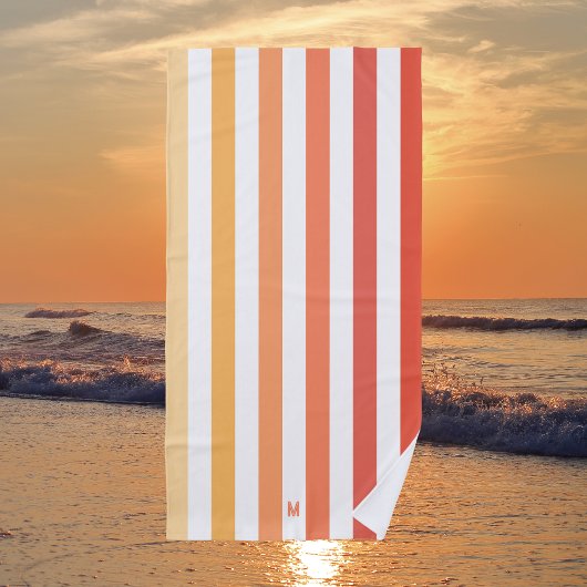 Ombre Beach Sunrise Stripe & Personal Monogram Strandtuch