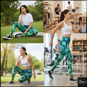 Ombre Blau Grünes Verzierungsscrollwerk Muster Leggings
