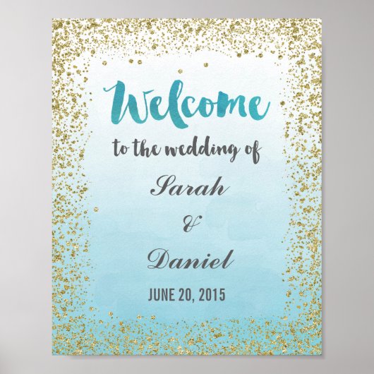 Ombre Blue and Gold Welcome Poster Print (Vorne)
