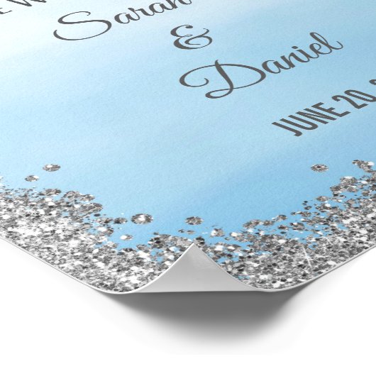Ombre Blue and Silver Wedding Welcome Poster Print (Ecke)