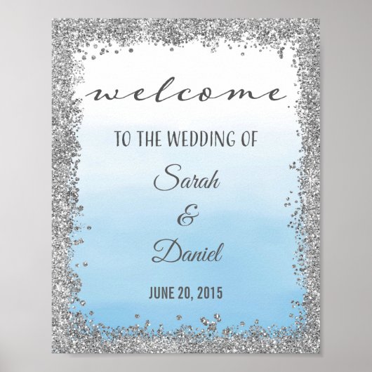 Ombre Blue and Silver Wedding Welcome Poster Print (Vorne)