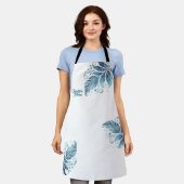 Ombre Blue Filigree Leaf Personalisiert Küche Schürze (Getragen)