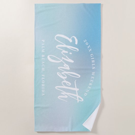 Ombre Blue Girls Weekend Personalisierter Name Strandtuch (Vorderseite)