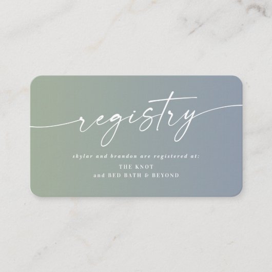 Ombre Blue & Green Polterabend Gift Registry Begleitkarte (Vorderseite)