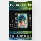 Ombre Blue | Grüne Imitate Glitzer Foto Abschluss Banner (Vertikal)