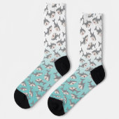 Ombre Blue Niedlich Cartoon Shark Week Muster Socken (Linkes Detail)