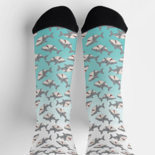 Ombre Blue Niedlich Cartoon Shark Week Muster Socken