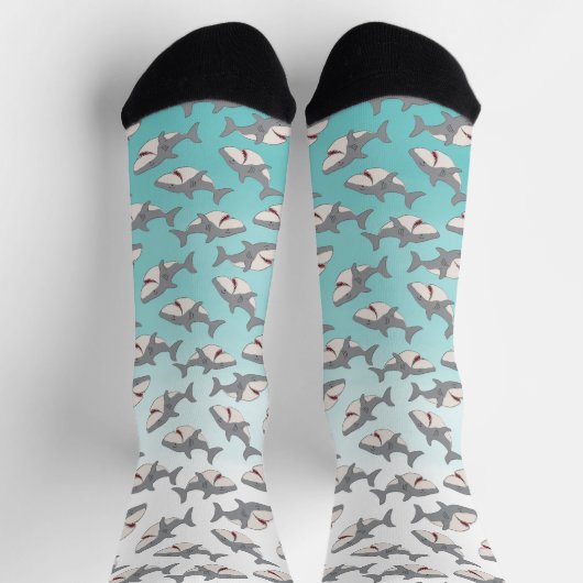Ombre Blue Niedlich Cartoon Shark Week Muster Socken (Oben)