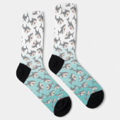 Ombre Blue Niedlich Cartoon Shark Week Muster Socken (Rechts)