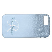 Ombre Blue Personalisiert Glitzer Fading Monogram Case-Mate iPhone Hülle (Rückseite (Horizontal))