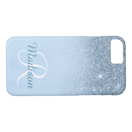 Ombre Blue Personalisiert Glitzer Fading Monogram Case-Mate iPhone Hülle (Rückseite (Horizontal))