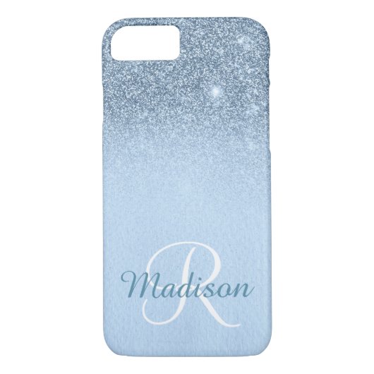 Ombre Blue Personalisiert Glitzer Fading Monogram Case-Mate iPhone Hülle (Rückseite)