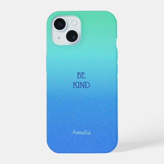 Ombre Blue Personalize Quote & Name iPhone Fall 15 Hülle (Rückseite)