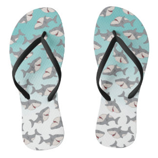 Ombre Blue Shark Pattern Beach Thongs Flip Flops Badesandalen