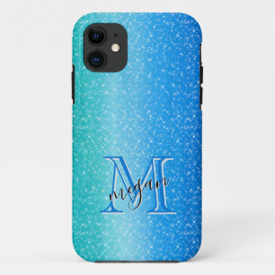 Ombre blue Sparkle Personalisiert Monogram Case-Mate iPhone Hülle