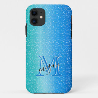 Ombre blue Sparkle Personalisiert Monogram Case-Mate iPhone Hülle