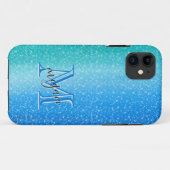 Ombre blue Sparkle Personalisiert Monogram Case-Mate iPhone Hülle (Rückseite (Horizontal))