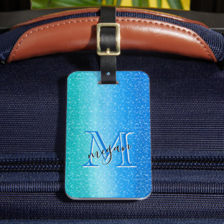 Ombre blue Sparkle Personalisiert Monogram Gepäckanhänger