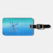 Ombre blue Sparkle Personalisiert Monogram Gepäckanhänger (Vorderseite horizontal)