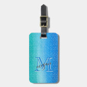 Ombre blue Sparkle Personalisiert Monogram Gepäckanhänger (Vorderseite vertikal)