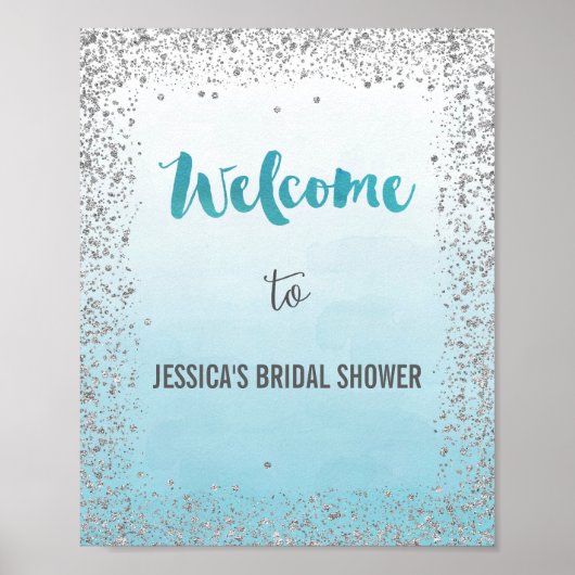 Ombre Blue und Silver Willkommens-Poster Print Poster (Vorne)