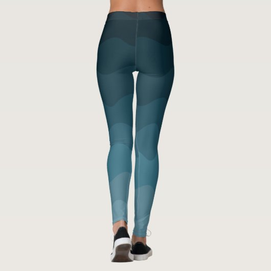 Ombre Blue Waves Muster Leggings (Rückseite)