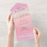 Ombre Blush Pink Elegant CUSTOM BAT BAR MITZVAH All In One Einladung<br><div class="desc">Perfekt einfach und elegant Bar oder Fledermaus mitzvah Einladung! Handgefertigte Kunst im Hintergrund für Sie! Karo meinen Shop für andere Farben und Designs. Vollständig anpassbar! Klicken Sie auf "Personalisieren" oben, um den Text zu bearbeiten. Klicken Sie auf "Bearbeiten mit dem Designwerkzeug", um die Schriftart, Farben und Einstellungen anzupassen. Stellen Sie...</div>