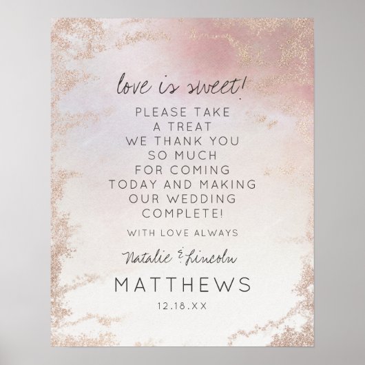 Ombre Blush Pink Foil Liebe ist ein süßes Hochzeit Poster (Vorne)
