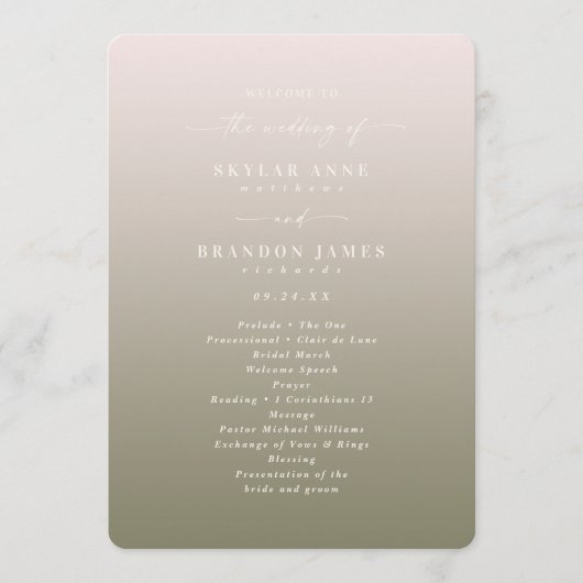 Ombre Blush Pink & Green Hochzeitsprogramm Programm (Vorderseite)