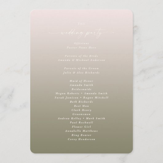 Ombre Blush Pink & Green Hochzeitsprogramm Programm (Rückseite)