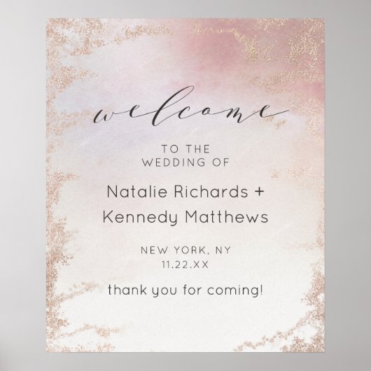 Ombre Blush Pink Mattiert Foil Wedding Willkommens Poster (Vorne)