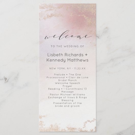 Ombre Blush Pink Mattiert Foil Wedding Zeremonie Programm (Vorderseite)