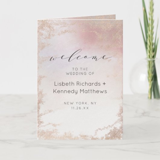 Ombre Blush Pink Mattiert Foil Wedding Zeremonie Programm (Vorderseite)