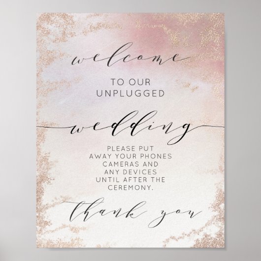 Ombre Blush Pink Unplugged Wedding Table Sign Poster (Vorne)