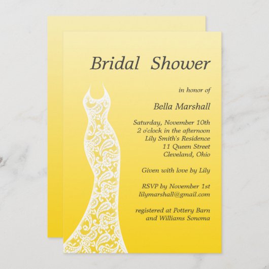 Ombre Bridal Dusche Einladung in Buttercup Gelb (Vorne/Hinten)